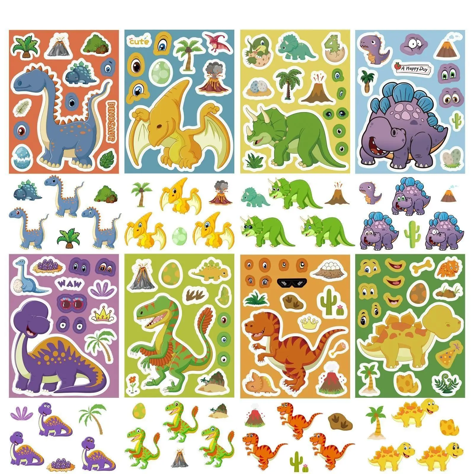Gift Set,8pcs Cute Dinosaur Puzzle Stickers,DIY Creative Decorative Waterproof Fun Brain Teaser,Ideal for Art Projects