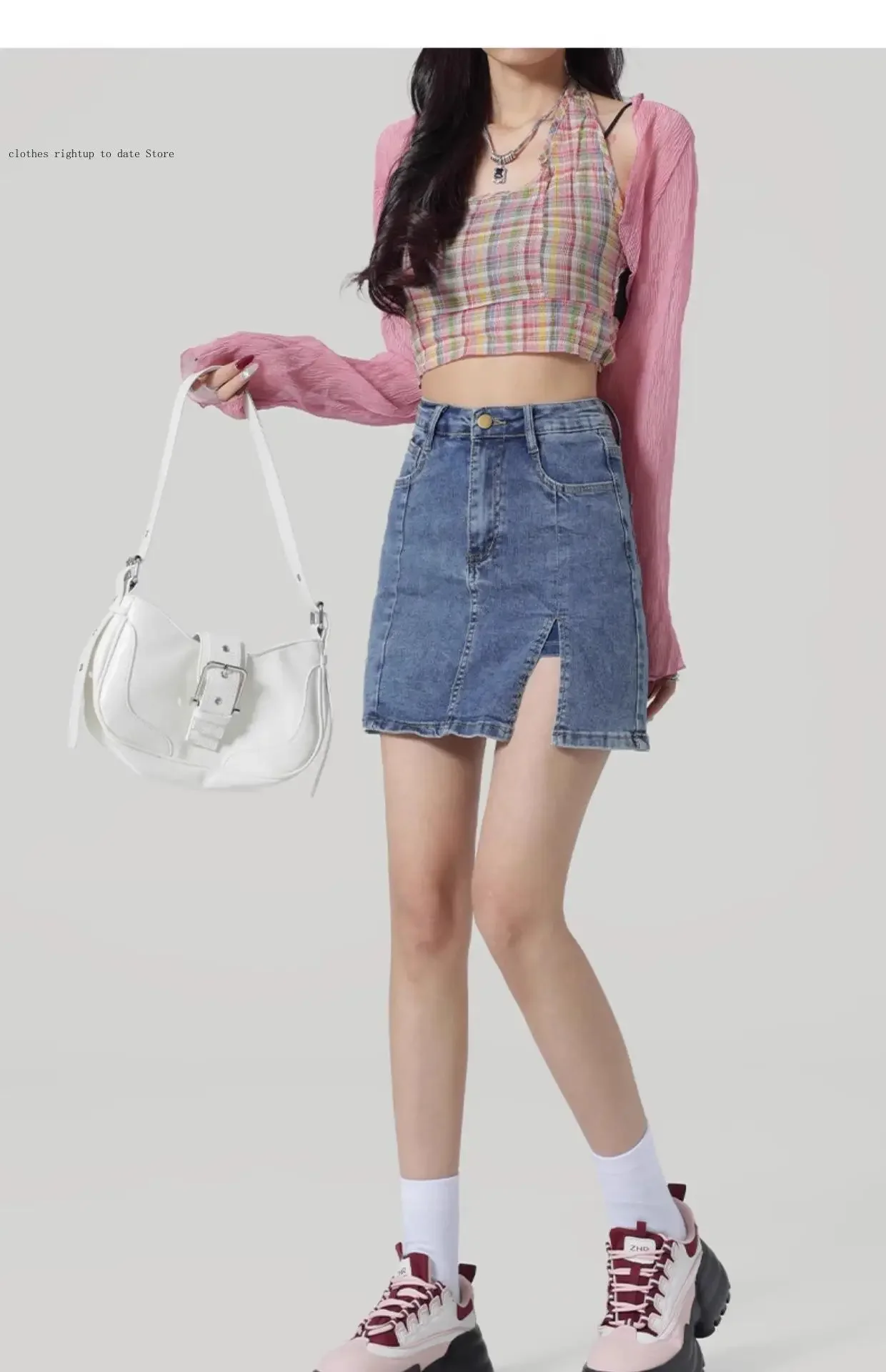 Spring and Summer Fashion Temperament High Waist A-Line Sexy Split Skirt Hip Hugging Denim Short Skirt