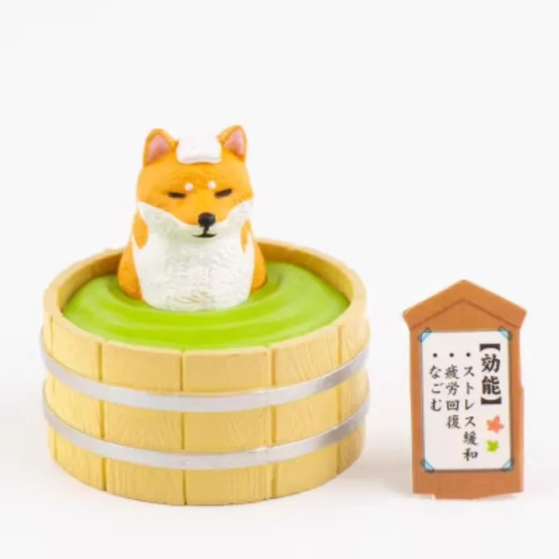 Original YELL Gashapon An Open-air Bath Shiba Inu Qversion Anime Animal Action Figure Model Gifts Cartoon Character Collection