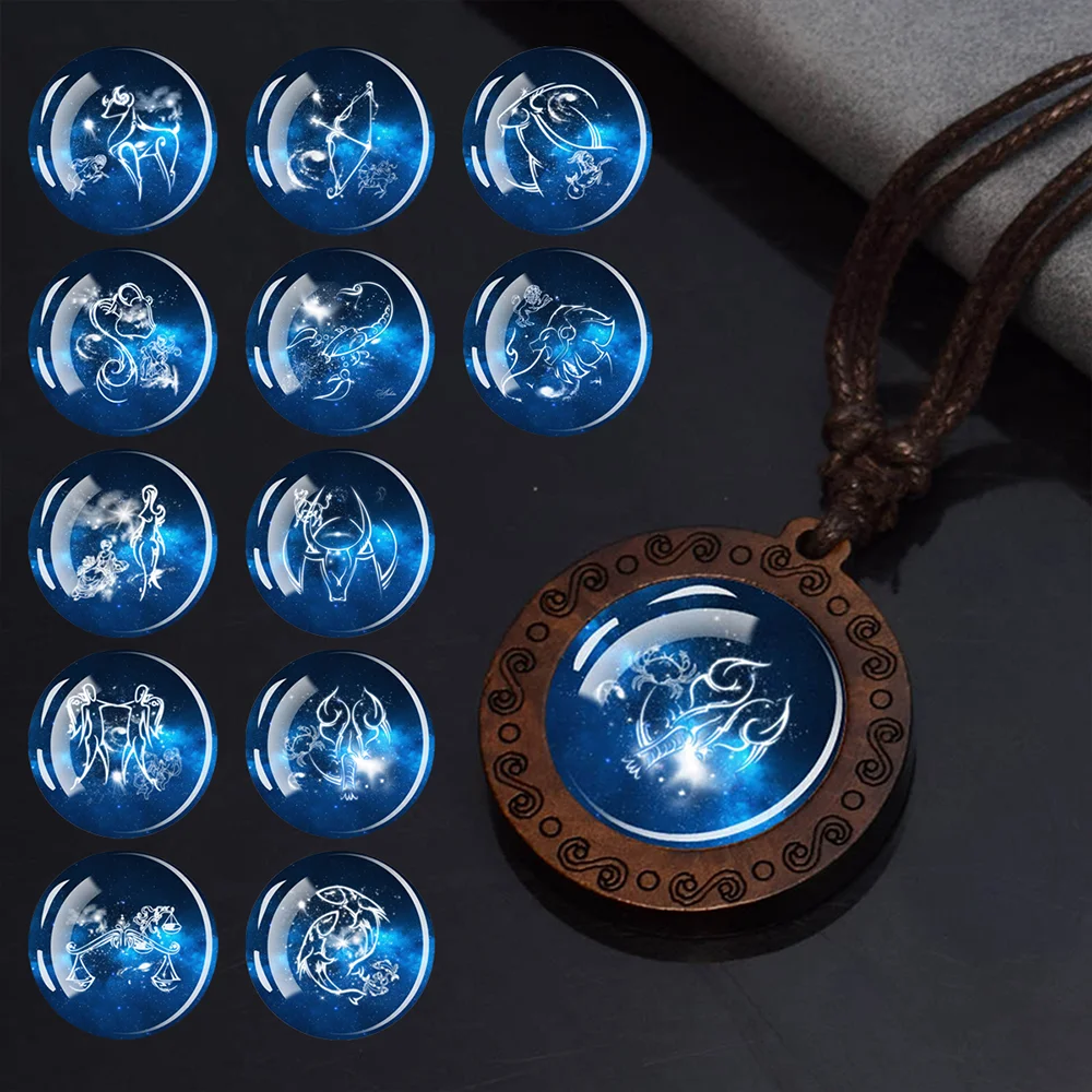 Mens Horoscope Zodiac Necklace Galactic Star Sign Wood Pendant For Ornament Decoration For Astrology Enthusiast