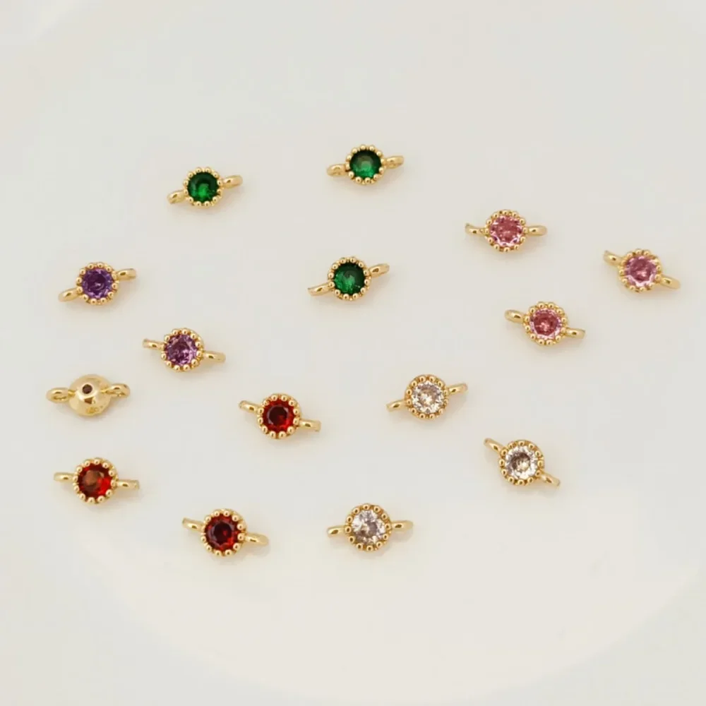 

14K Copper Gold-plated Emerald-pink Purple Red White Zircon Double Pendant 4mm Handcrafted Bracelet Necklace Jewelry Accessory