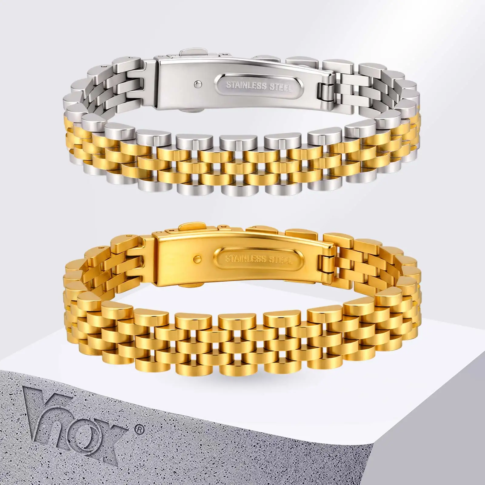 

Vnox Stainless Steel Polished Watch Strap Bracelet for Women Men, Gold Sliver Color Minimalist Bracelets, Couple Jewelry Gifts