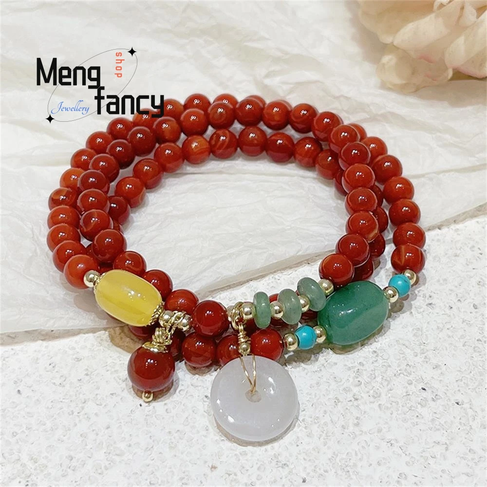 Natural Red Agate Retro Ethnic Style Jadeite Peace Button Strings Dongling Jade Simple Elegant High-grade Luxury Fashion Jewelry