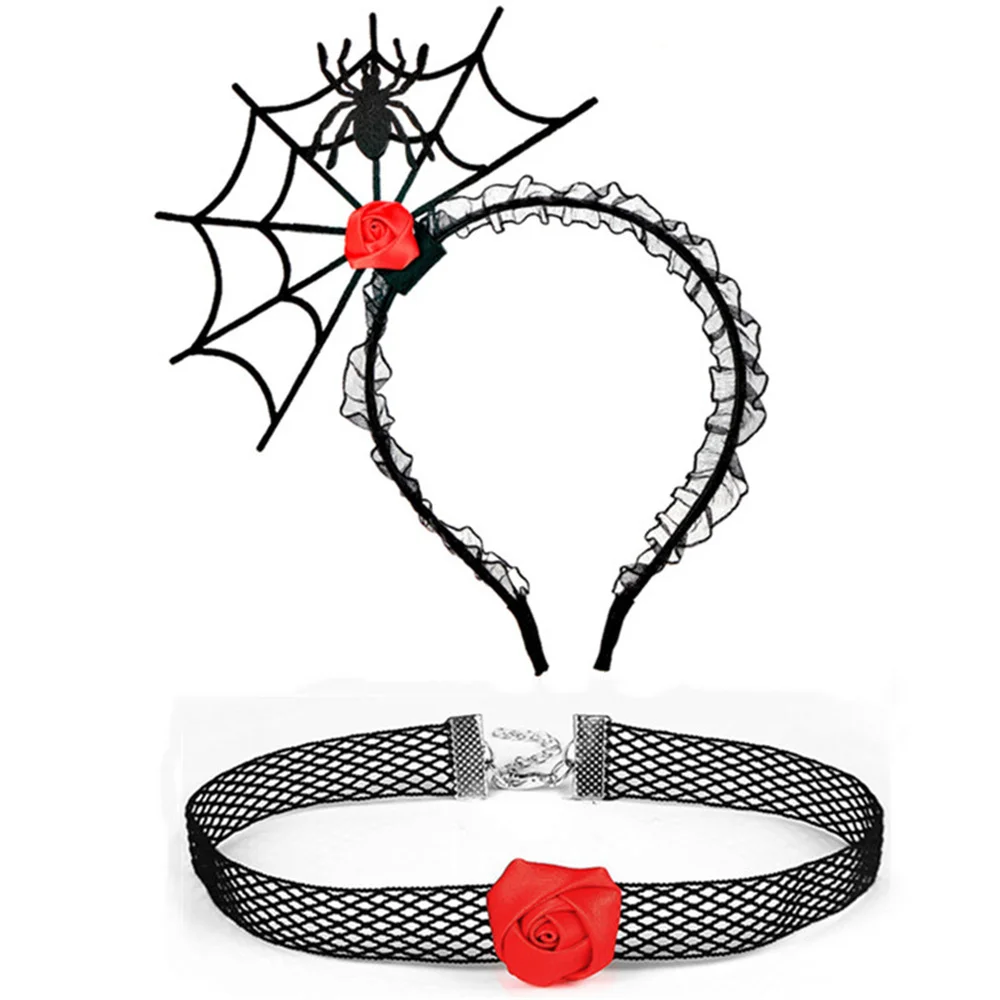 Halloween Spider Web Shape Headband Hair Hoop With Choker Cosplay Costumes Perform Props Festival Party Accessory For Women Girl