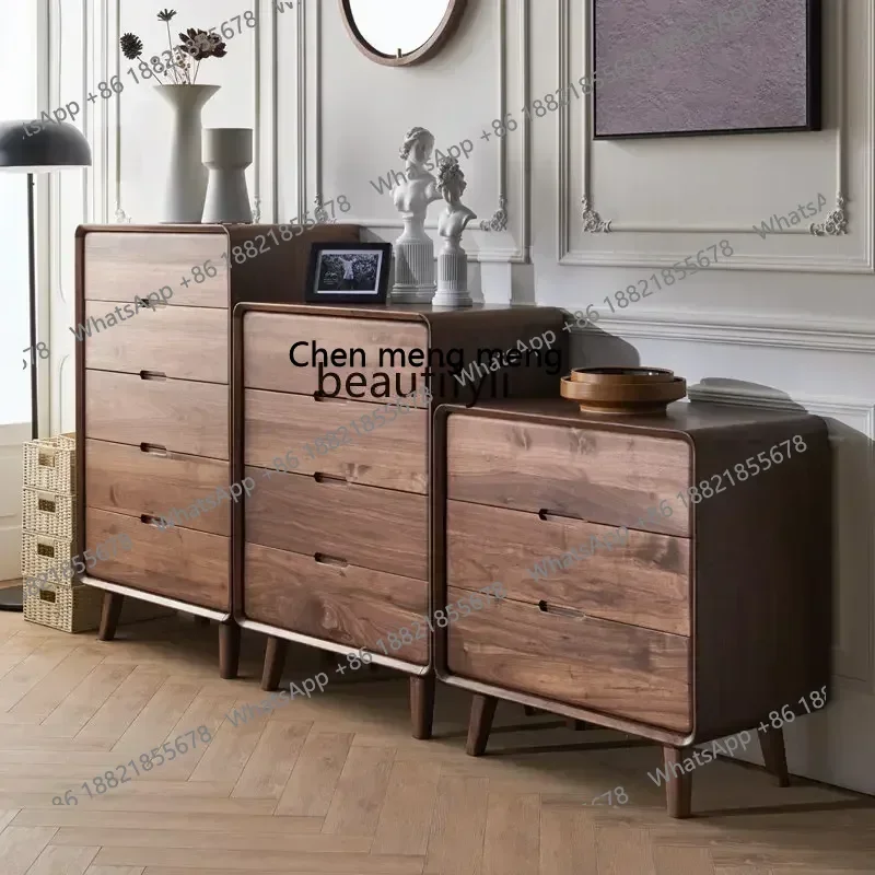 

X Скандинавский комод из черного ореха для гостиной, шкаф с четырьмя ведрами, комод из цельного дерева, шкаф для хранения