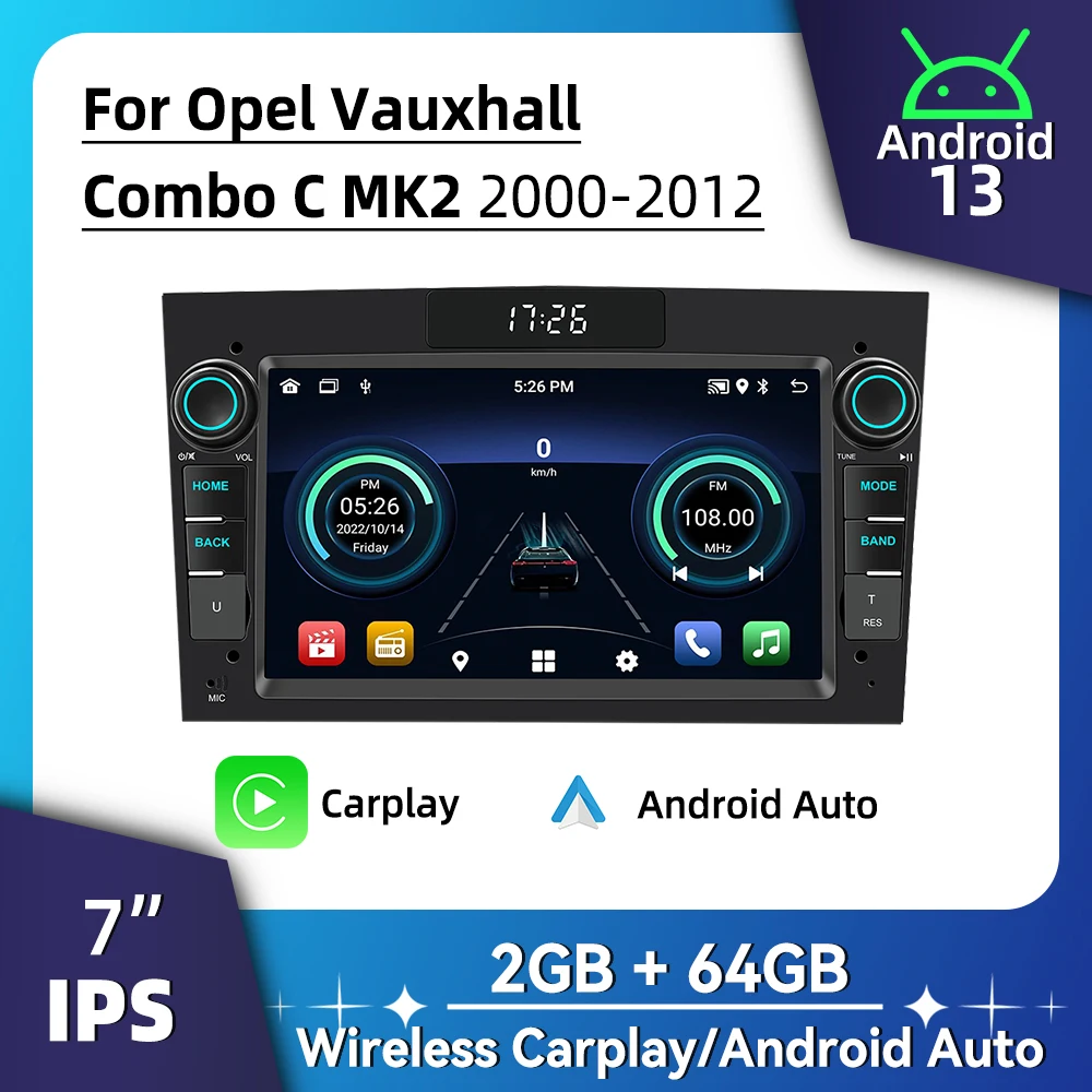 راديو أندرويد للوسائط المتعددة للسيارة مقاس 7 بوصات 2 Din لأوبل فوكسهول كومبو C MK2 2000-2012 وحدة Carplay اللاسلكية التي تعمل بنظام أندرويد وحدة رأس ستيريو لتحديد المواقع