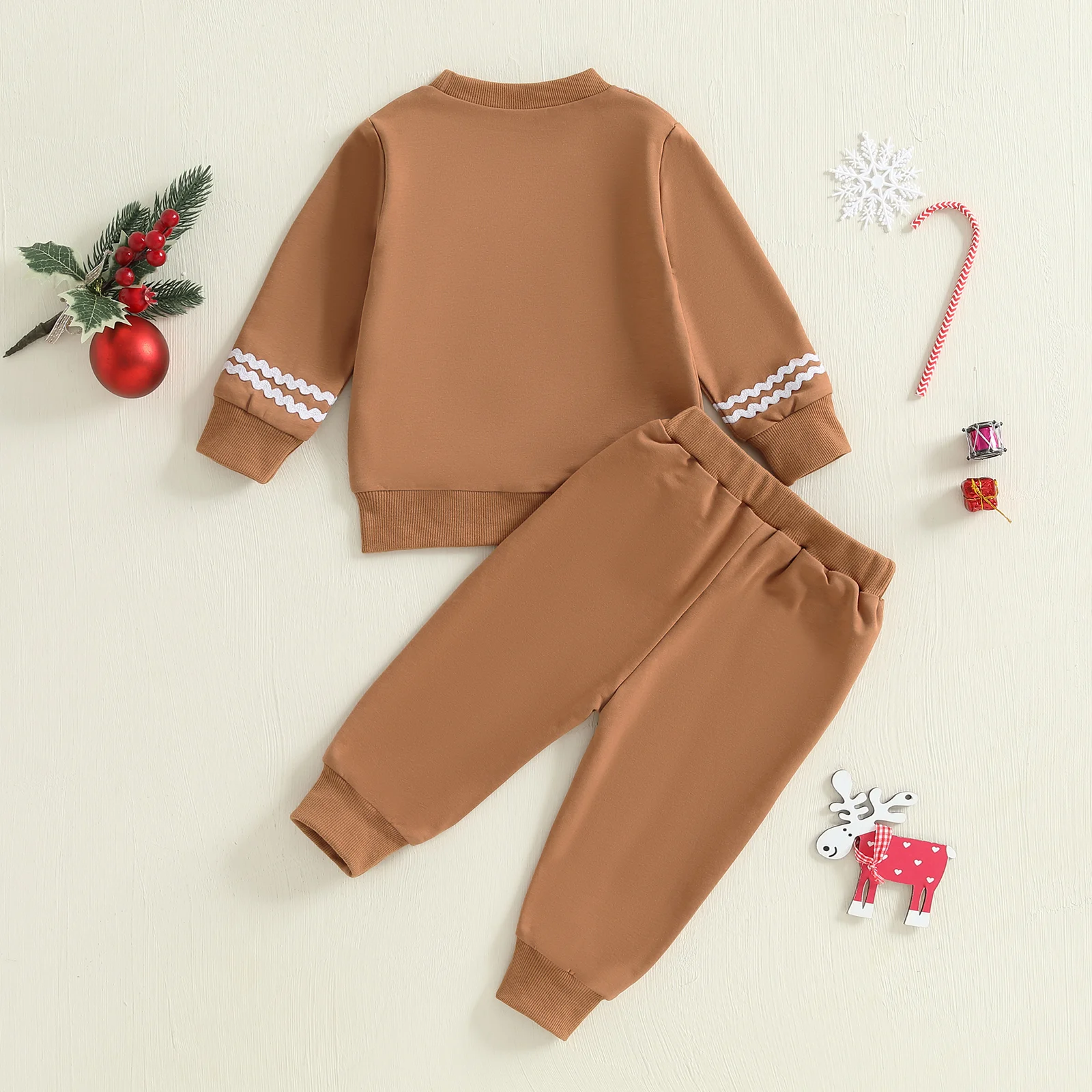 عيد الميلاد الرضع طفل الفتيات الزنجبيل السراويل 2 قطعة الملابس مجموعات طفل الحلوى التطريز طويلة الأكمام قمم الرباط السراويل #2