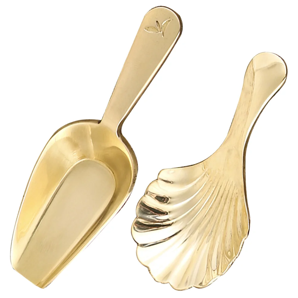 

2 Pcs Brass Tea Spatula Leaf Spoon Small Scoop Popcorn Measuring Delicate Compact Rust-proof Restaurant Use