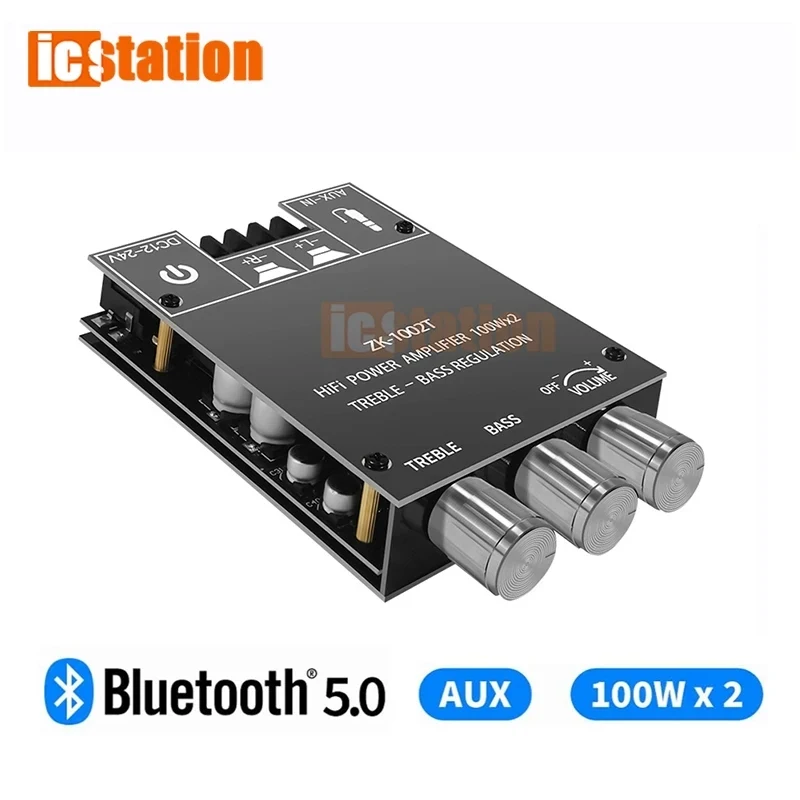 ZK-1002T TPA3116D2 Bluetooth 5.0 서브우퍼 증폭기 보드 2*100W 2.0 채널 고출력 오디오 스테레오 증폭기 보드 베이스 앰프