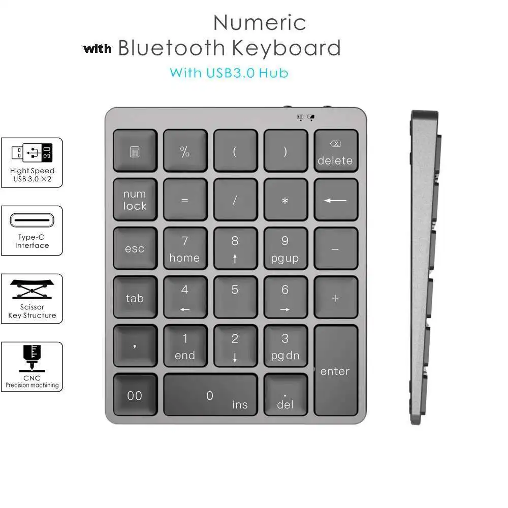 

Hot Selling 28 Key Mini Numeric Keyboard Portable Type-C Charging Bluetooth Keyboard Suitable For Mobile Phones And Tablets