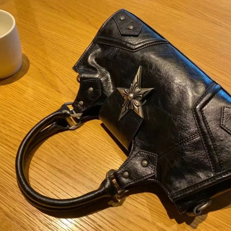 Y2K Gothic Star Girl Black Bag Women Vintage Handbag Fashion Shoulder Bag Large Capacity PU Crossbody Goth Purse Punk Tote Bags