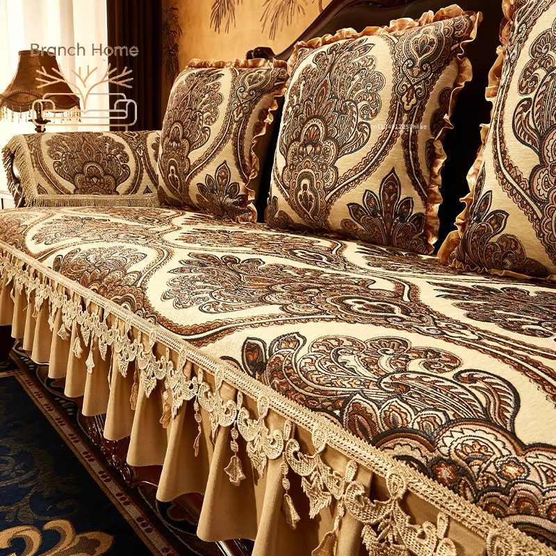 European Retro Chenille Fabric Sofa Cushion Full Non-slip Skirt Cover All Season Universal Sofa Cover Home Decor Cloth