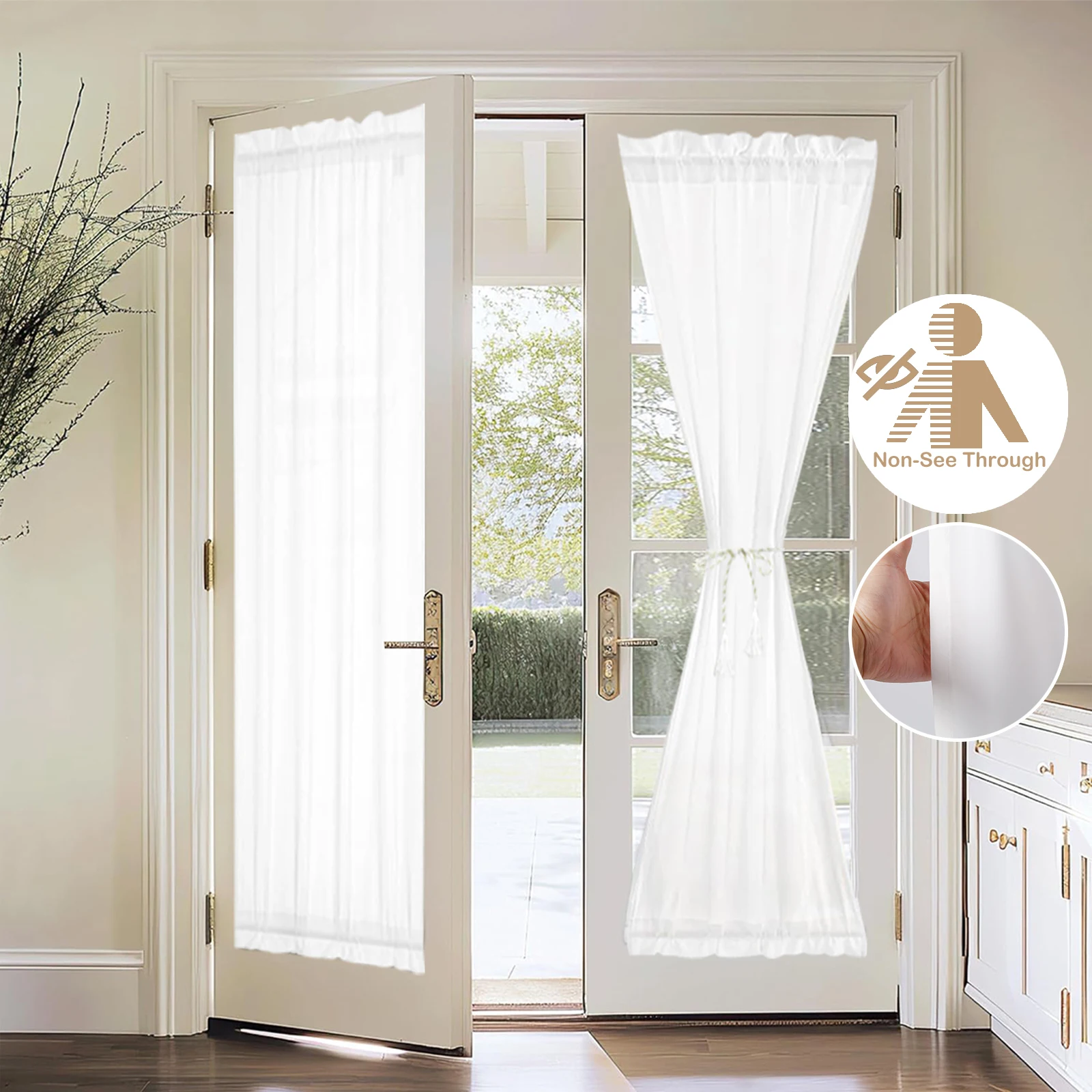 Voile French Door Curtains Privacy Blackout Thermal Curtain Drapes Rod Pocket Sheer Door Panels for Window Living Room Doorways