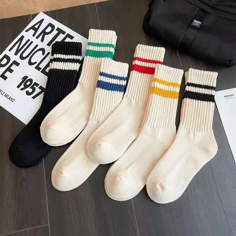 

6 Pairs Autumn Women's Mid-Calf Cozy Socks White Fall Winter Couple's Solid-Color Athletic Warm Socks Ladies Fashion Grip Socks