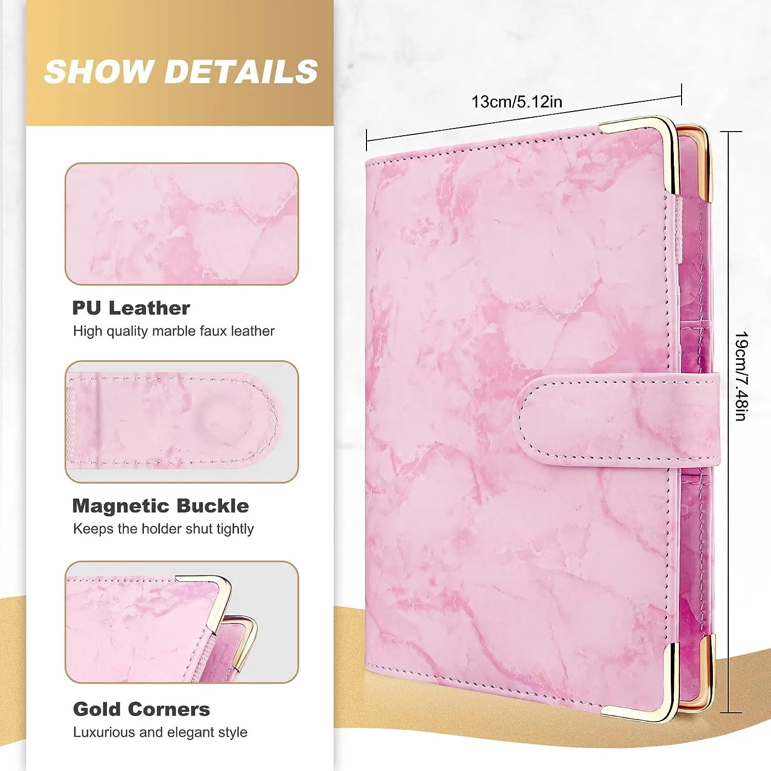 A6 Binder PU Leather Notebook Binder Refillable 6 Rings Binder Cover Loose Leaf Personal Planner with Magnetic Buckle Closure