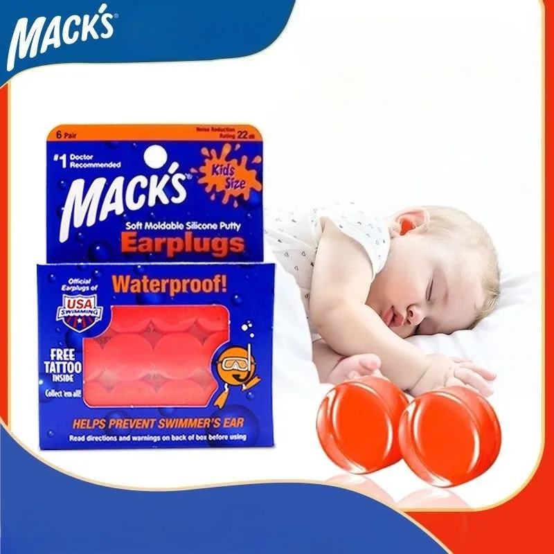 MACKS Baby Kids Soft Moldable Silicone Earplugs 1 Pair Clear Comfortable Noise Reduction Waterproof For Sleep Swimming Airplane