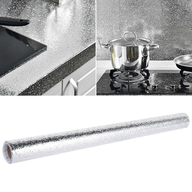 Kitchen Oil-proof Aluminum Foil Sticker Waterproof Wall Desk Floor Waterproof High Temp Resistant DIY Home Furniture Decorate