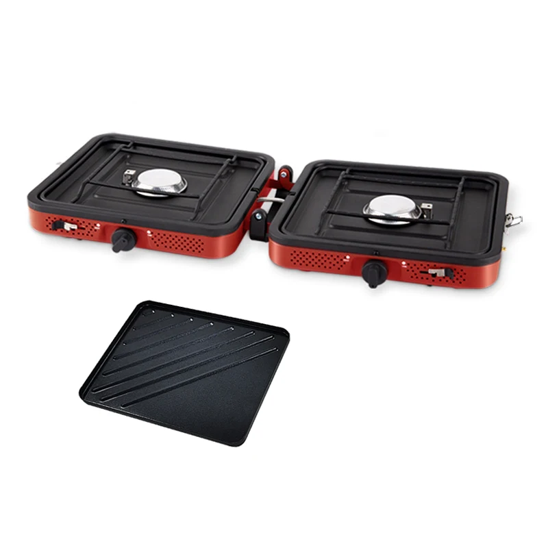 Outdoor Portable 2 Burner Camping Gas Grill Mini Foldable Gas Stoves for Picnic Easy to Clean BBQ Grill