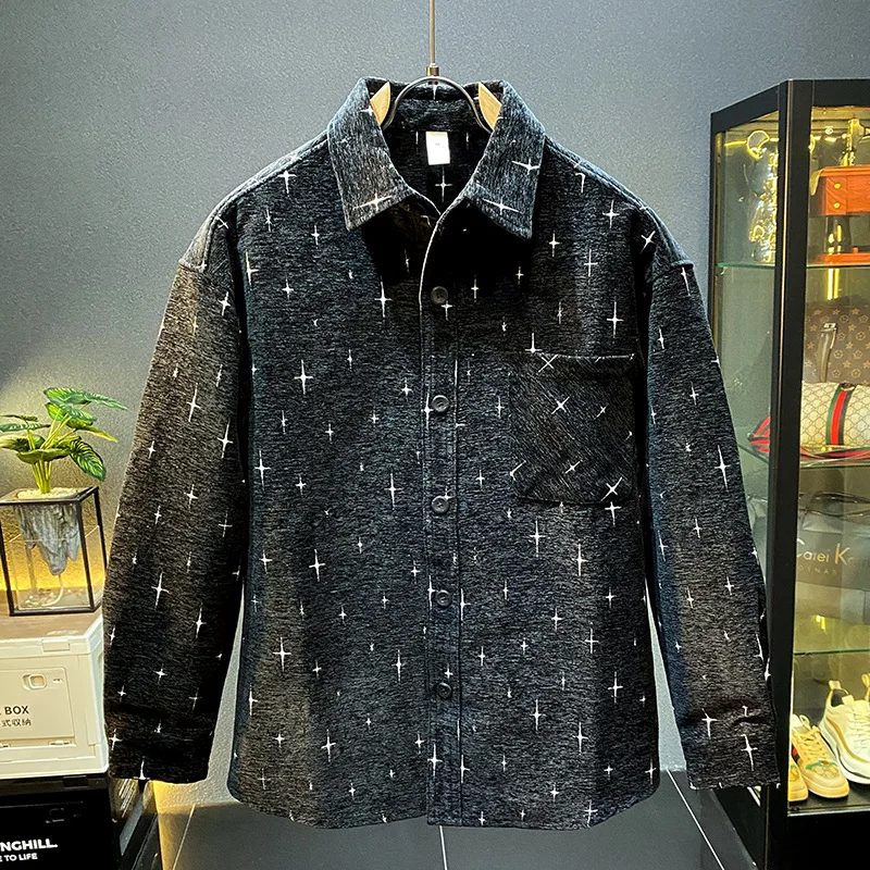 

Starry Sky Fashion Collar Shirt Jacket Men's Trendy American Handsome Casual Luxury Fashion Long Sleeve Top