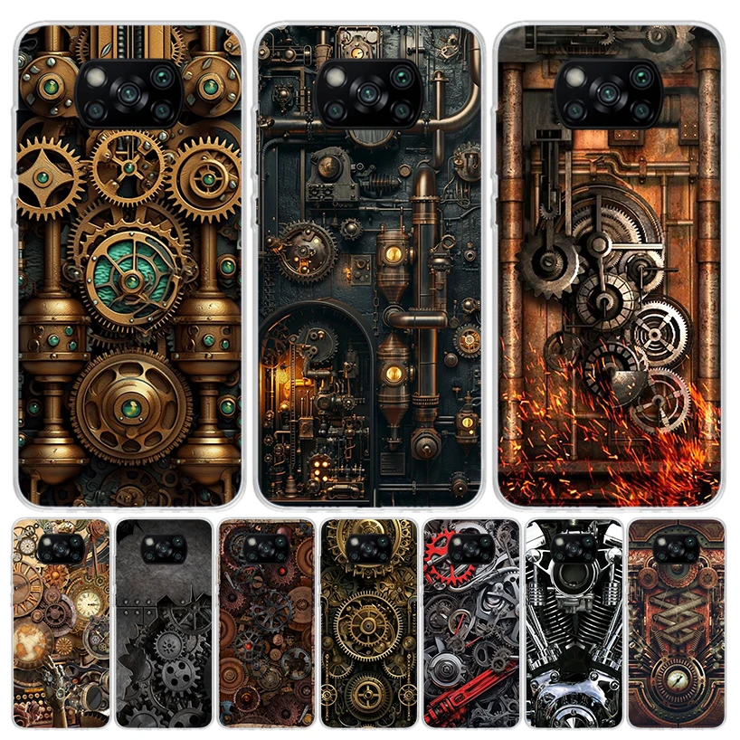 Steampunk Gear Mechanical Case Phone Cover for Xiaomi Poco X3 Nfc X5 X6 X4 Gt F6 F5 Pro F4 F3 F2 M5S M5 M4 M3 5G Trend Fundas