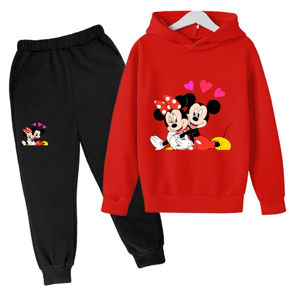 New Disney Kids Suit Minnie Clothes Top+Pants 2 Piece Hoodies Minnie Set Girls Boy Gift Tracksuit Children Disney Cute Clothes