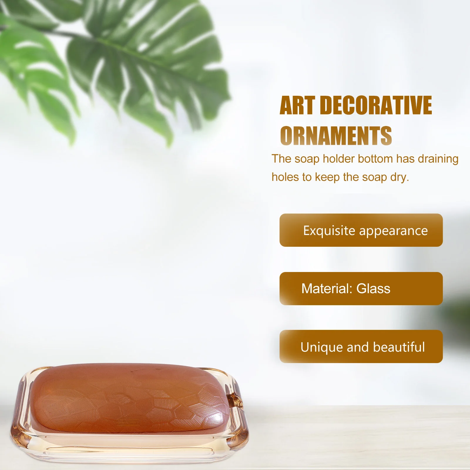 

Clear Glass Rectangular Soap Dish Brown for Bathroom Square Container Retro Decor
