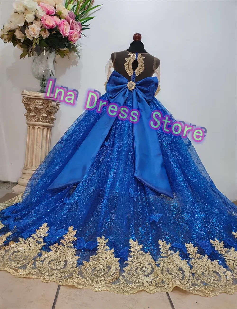 Flor Menina Vestido Elegante Vestidos Erva Daninha Menina Princesa Festa Impressão Luxo Ouro Appliqué Primeira Comunhão Vestidos Personalizados