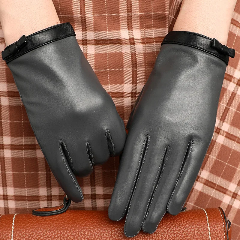 女性の本革タッチスクリーン手袋薄いショート秋冬運転サイクリングアウトドア韓国スタイルシープスキン手袋