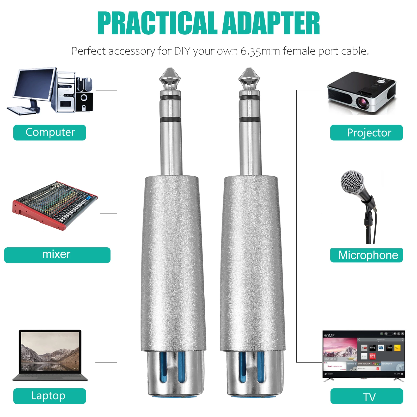 

2 шт. 6,35 мм к Xlr адаптеру 1/4 дюйма «папа» к Xlr 3-контактному «мама» аудиоконвертер для Dvd Cd плеер усилители микшеров идеально