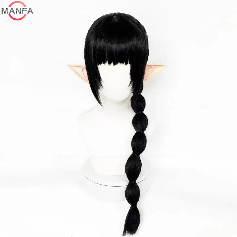 ShadowHeart Cosplay Wig Long Black With Ears Heat Resistant Synthetic Hair Halloween Party Wigs + Wig Cap