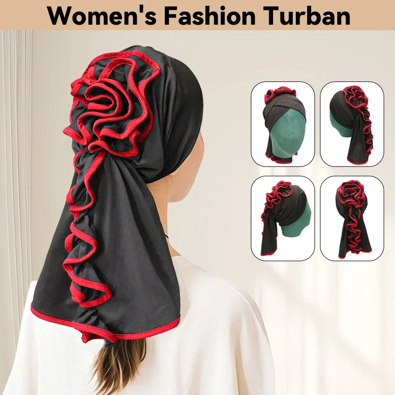 

Модный африканский молочный шелковый тюрбан Durag, шапочка-роза, предварительно завязанная однотонная эластичная повязка на голову, элегантная женская шапка для химиотерапии, бандана, головной убор