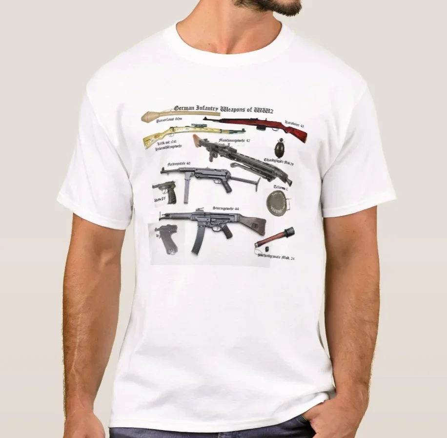 WWII German Infantry Weapons Many Kind Weaponry T-Shirt 100% Cotton O-Neck Short Sleeve Summer Casual Mens T-shirt Streetwear