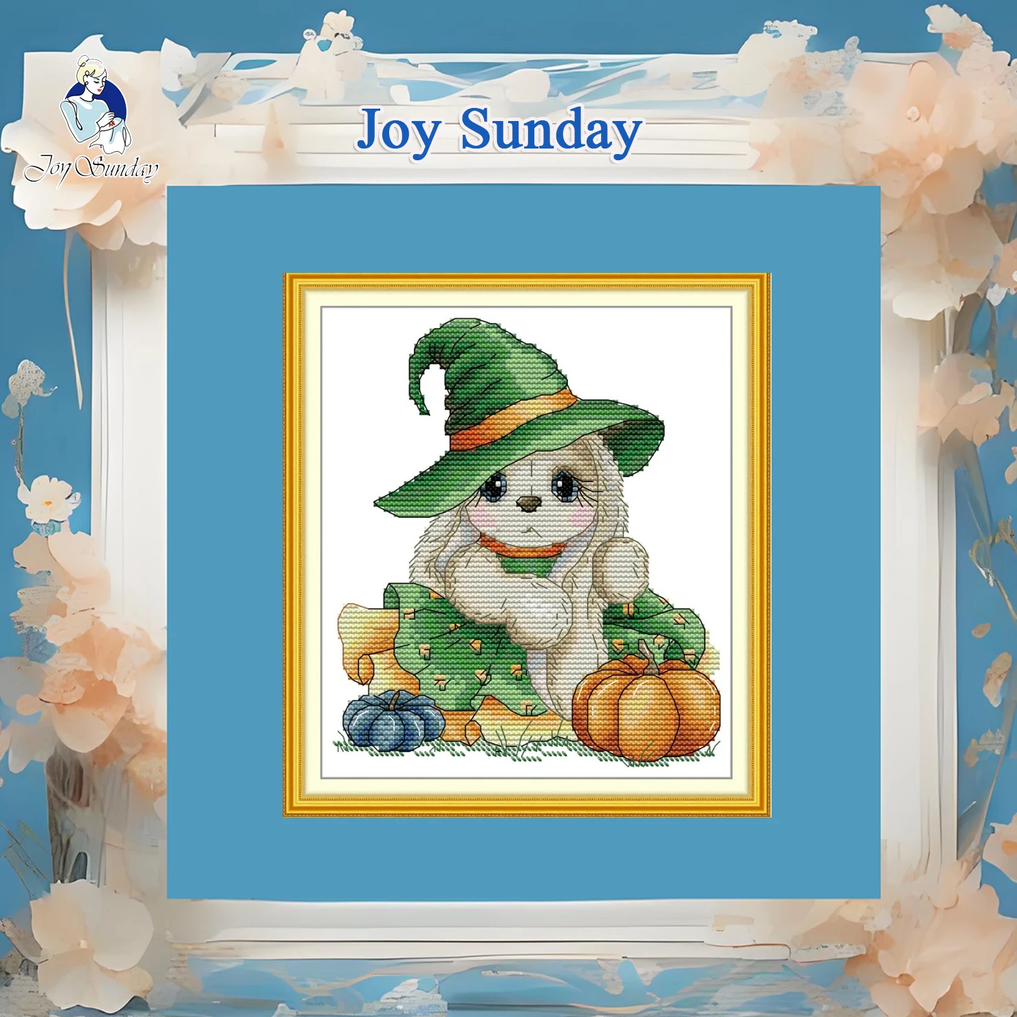 

Joy Sunday Pre-printed Cross Stitch Kit Easy Pattern Aida Stamped Fabric Embroidery Set-Pumpkin Bunny