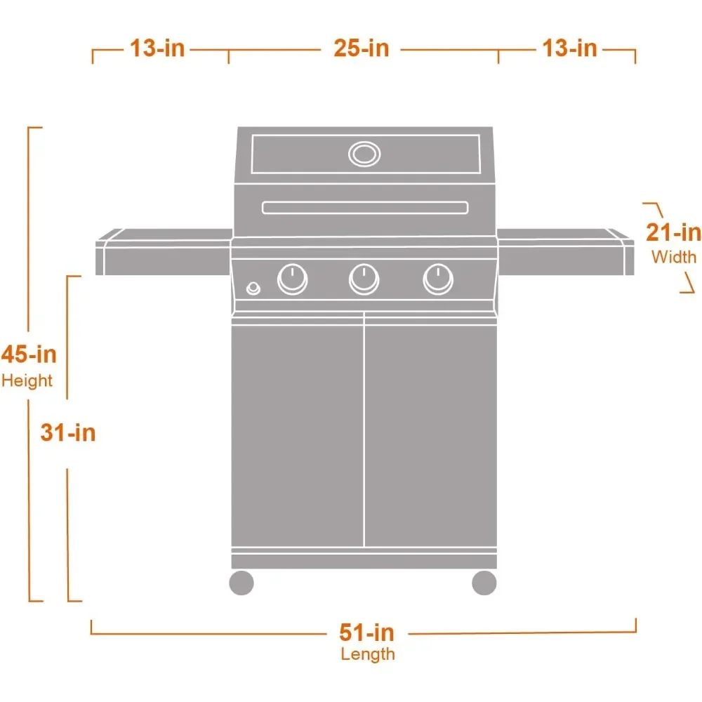 Outdoor 3-Burner Propane Gas Grills Barbeque Stainless Steel Heavy-Duty Cabinet Style with Knob Controls, Mesa 300 BBQ Grills