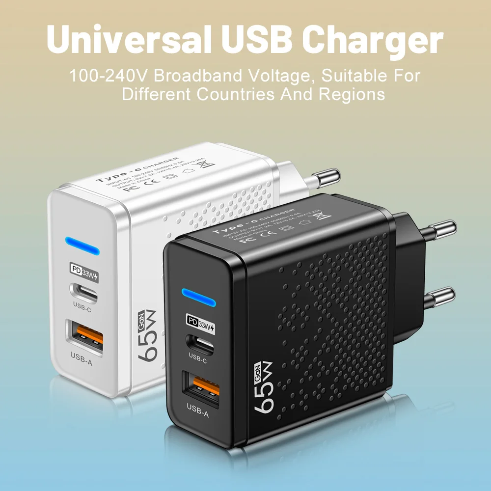 65W GaN PD USB Charger Type C Charger Fast Charging Power Adapter For iPhone 15 Xiaomi Huawei Samsung Mobile Phone Quick Charger