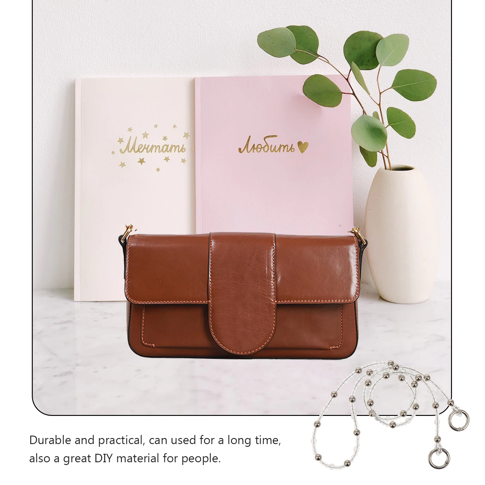 

2Pcs Bag Chain Accessories Unique Durable Crystal Bead Chains DIY Replacement Purse Strap Elegant Acrylic Bead Handbag Strap