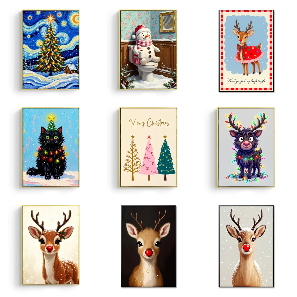 Unframed Christmas Tree Wall Art Painting Merry Christmas Canvas Poster for Home Decor Bedroom Living Room Office Cafe Holiday