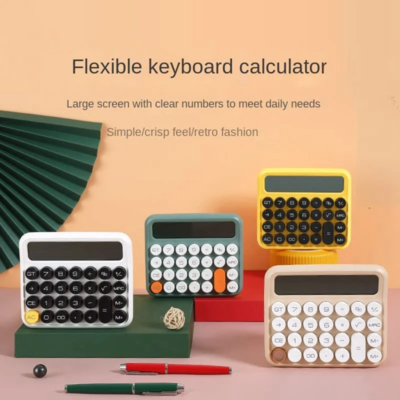 Desktop interruptor mecânico calculadora, grande display LCD, botão grande, financeiro, bege, 12 dígitos