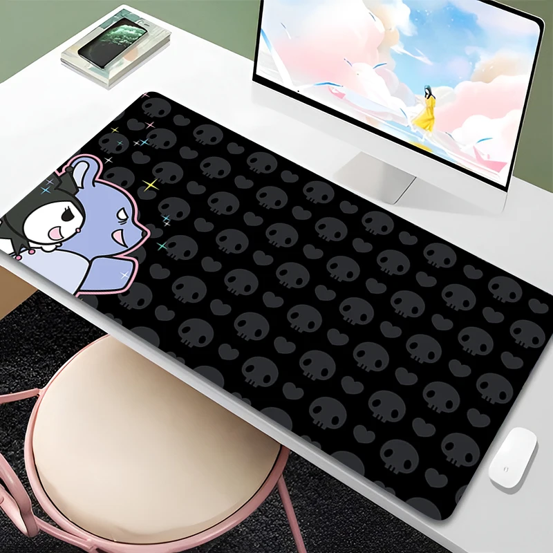Mouse Pad Kuromi 90x40cm Acessórios de Jogos Anime Mousepad com Borda Branca para PC Completo Tapete de Teclado para Computador Varmilo
