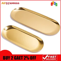 8/23/30.3cm Stainless Steel Decoration Tray golden Oval Fruit Storage Tray Cosmetics Jewelry Tray Bedroom Toilet Storage Rack