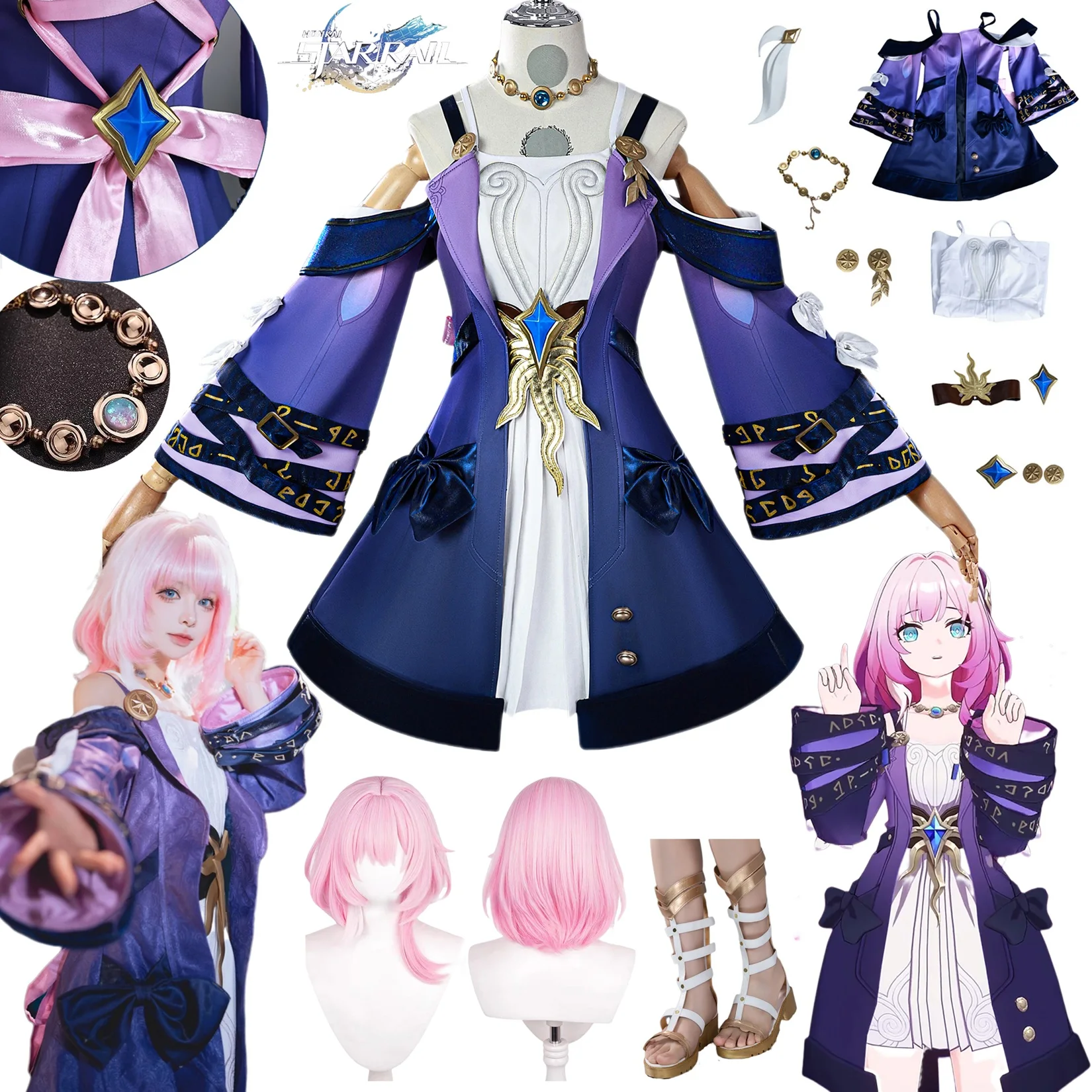 

Cyrene Cosplay Honkai Star Rail Cyrene Costume Wig Dress Full Set Uniform Headwear Amphoreus Halloween Party for Women Girls