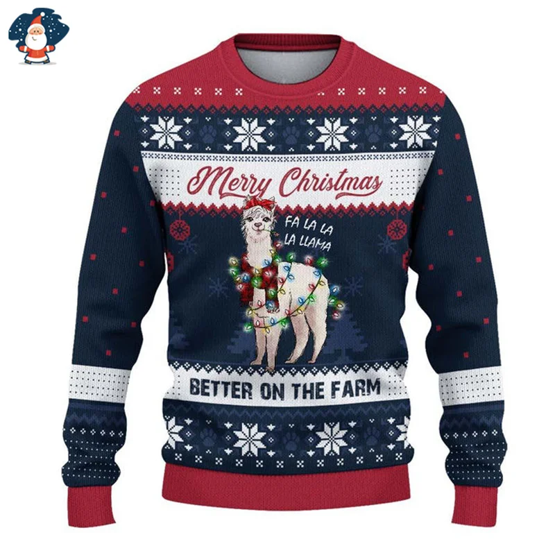 

3D Merry Christmas Print Sweatshirts Cute Animal Cows Graphic Christmas Sweater Men Funny Ugly Christmas Sweater New In Sweaters
