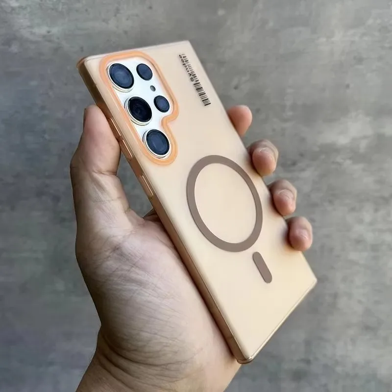 Роскошный чехол для телефона Magsafe с магнитной беспроводной зарядкой для Samsung S25 S24 S22 S23 Ultra Slim Lable Cover для Galaxy S25 Plus