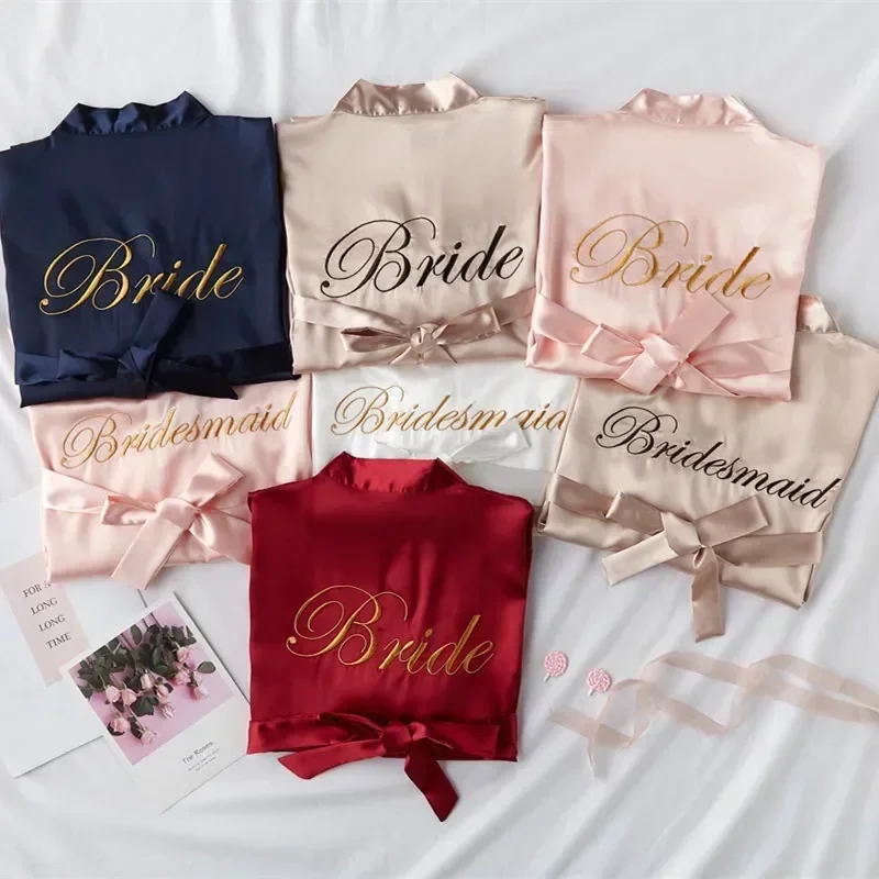 Wedding Bride Bridesmaid Robes for Women Bridal Party Gifts Team Dress Gown Silk Satin Sleepwear Kimono Sexy Summer Bathrobe