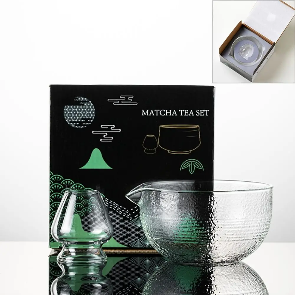 New Textured Matcha Bowl Glass Reusable Japanese Tea Set with Pouring Spout Matcha Whisk Set Tea Lovers
