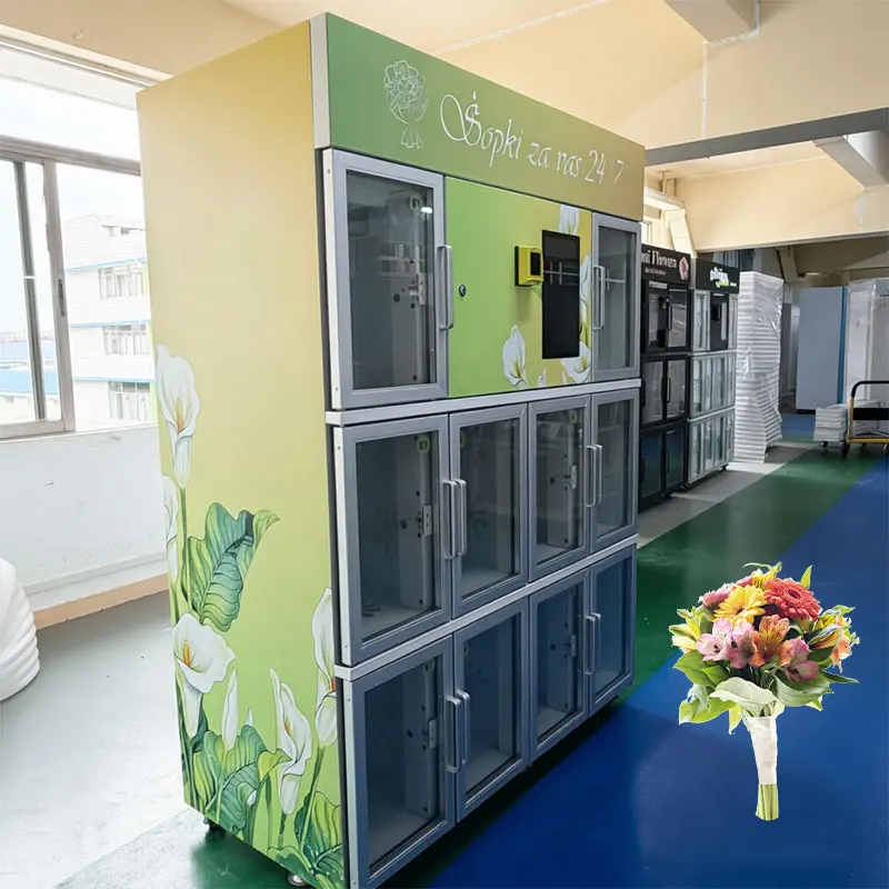 Floral Retail Kiosk Touch Screen Cloud Management Constant Temperature Humidity Refrigerated Flower Vending Machine