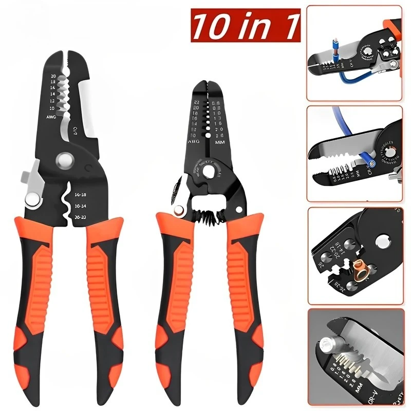 

10 in 1 Stripping Crimping Pliers Wire Stripper Multi Functional Ring Crimpper Electrician Peeling Network Cable Stripper Tools
