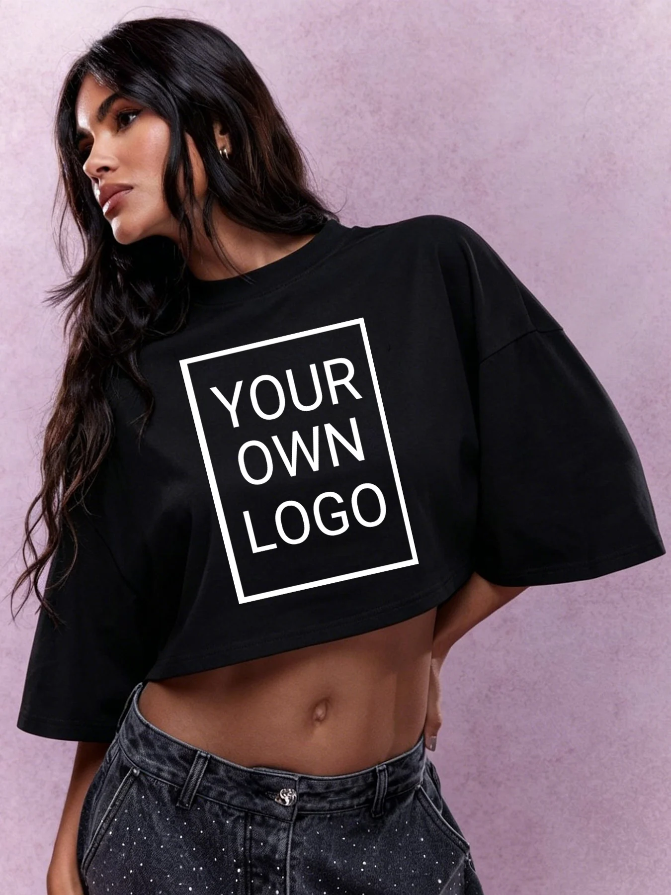 Custom Logo Picture Women's Crop T-Shirt Y2K Oversized Short Sleeve Comfortable Cotton DIY T Shirt Summer Beach Streetwear