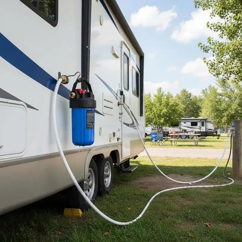 Sistema Purificador de Agua para RV de 10.5x2.5 Pulgadas para Campistas, Autocaravanas y Embarcaciones, Cartucho Reemplazable, Eliminación de Sedimentos y Cloro, Eliminación de Olores y Sabor, Reducción de Contaminantes, Diseño de Alto Flujo, Uso en Vehículos al Aire Libre, Equipo de Tratamiento de Líquidos para Exteriores