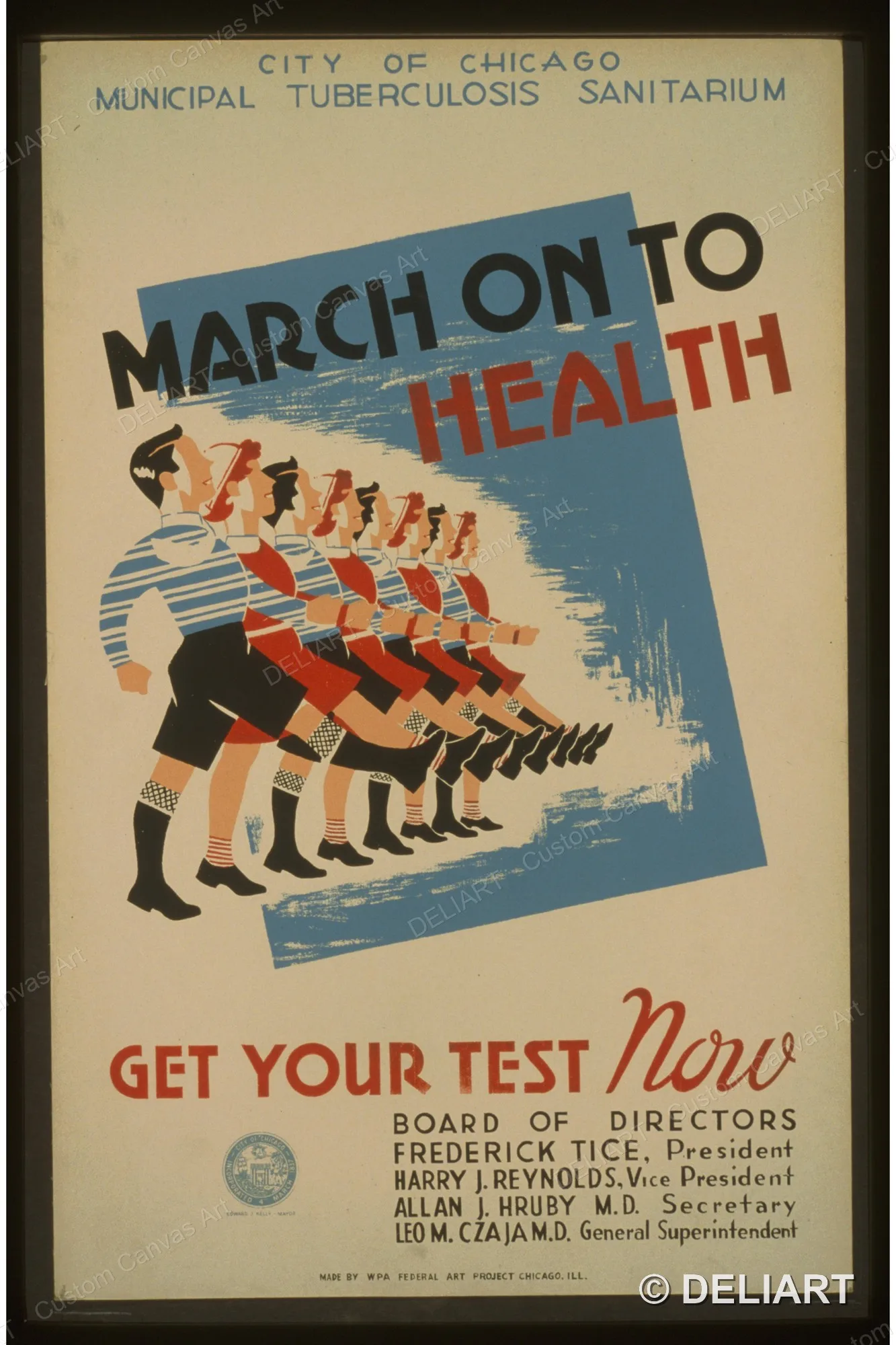 March on to health Get your test now : City of Chicago Vintage WPA Public Health Canvas Wall Art Poster Print Unframed